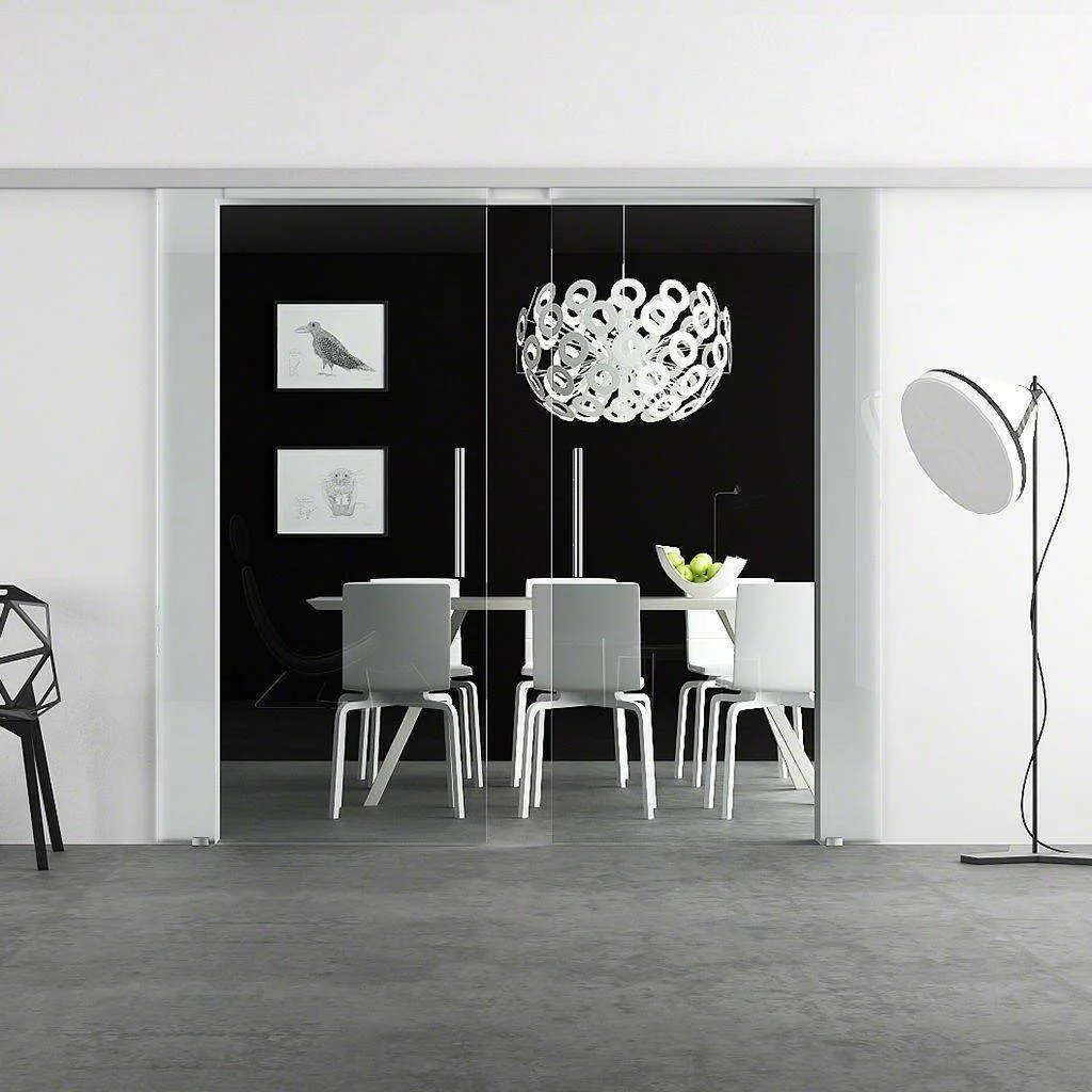Glasschiebetür Komplettset Zweiflügelig | Levidor SlimeLine | Design Klarglas | SoftClose optional