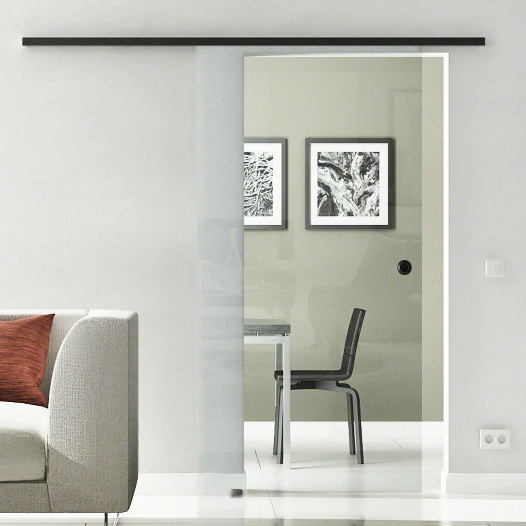 Glasschiebetür Komplettset | Levidor SlimeLine Schwarz | Design Klarglas | SoftClose optional